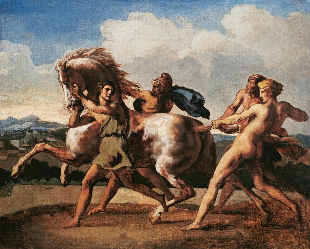 Pferd, von einem Sklaven gehalten from Jean Louis Théodore Géricault