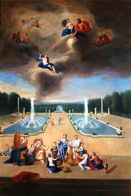Groves of Versailles. View of the water parterre and the cabinets of animals, with priestesses prepa from Jean the Younger Cotelle