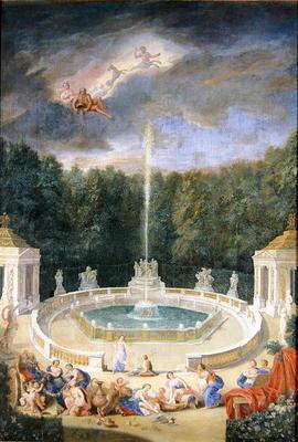 The Groves of Versailles. View of the Grove of Domes with nymphs decorating the chariot of Apollo wi