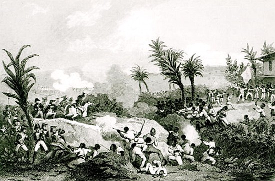 Black revolt in Santo Domingo, 16th September 1802, from ''Histoire Universelle du XIXe siecle'', af from Jean Francois Pourvoyeur