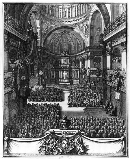Funeral of Marie-Louise d''Orleans (1662-89) Queen of Spain, at the church St. Paul St. Louis, Paris from Jean II (the Younger) Berain