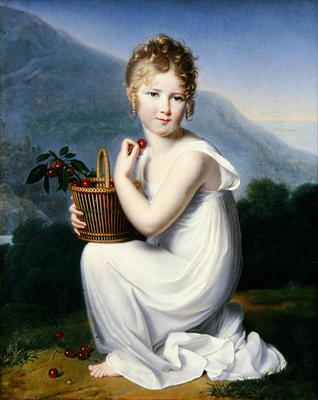Young Girl Eating Cherries (oil on canvas) from Jeanne-Elisabeth Chaudet