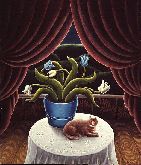 Cat and Tulips  from Jerzy  Marek