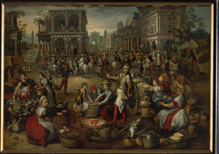 Market place with Scene Ecce homo in the background from Joachim Beuckelaer