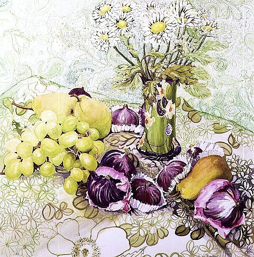 Figs, Grapes and Pears with Marguerites (w/c)  from Joan  Thewsey