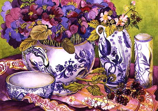 Still Life with Pansies, Violas and Blackberries (w/c on paper)  from Joan  Thewsey
