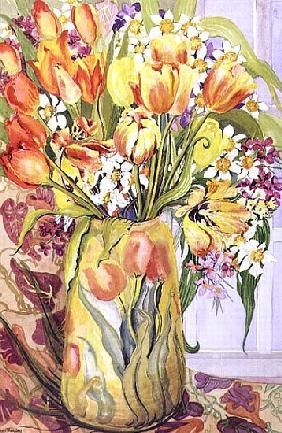 Tulips and Narcissi in an Art Nouveau Vase (w/c on paper) 