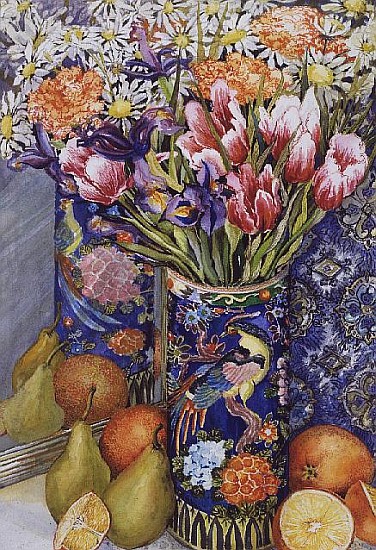 Tulips in a Japanese Vase with Fruit (w/c)  from Joan  Thewsey