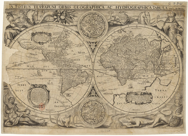 Nova totius terrarum orbis geographica ac hydrographica tabula (Map of the world) from Jodocus Hondius