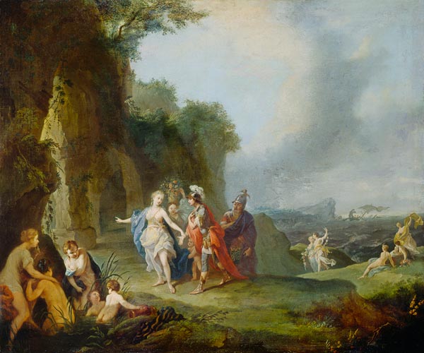 Dido und Aeneas flüchten vor dem Gewitter in eine Höhle from Joh. Heinrich d.Ä. Tischbein