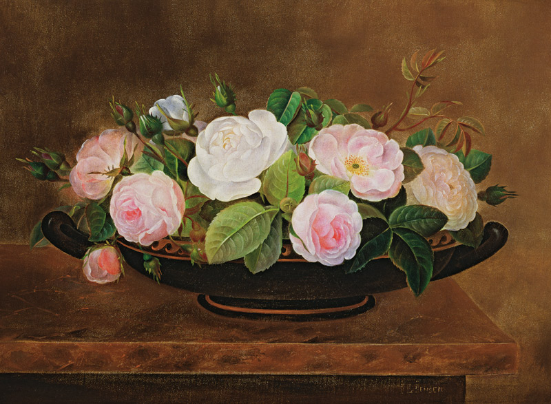 Bowl of Roses on a Marble Ledge from Johan Laurentz Jensen