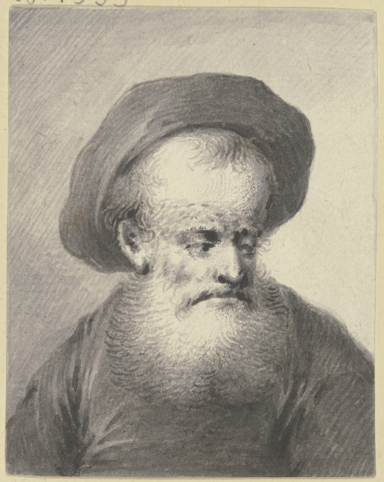 Brustbild eines weißbärtigen Mannes mit Kappe, leicht nach rechts gewandt from Johann Andreas Benjamin Nothnagel