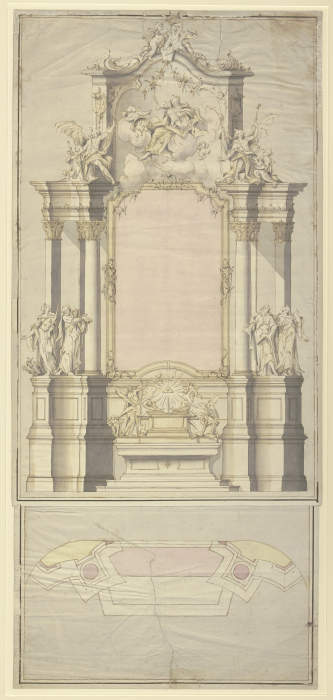 Altarentwurf: An den Säulen links der Heilige Petrus und die Heilige Margarethe, rechts der Heilige  from Johann Baptist Straub