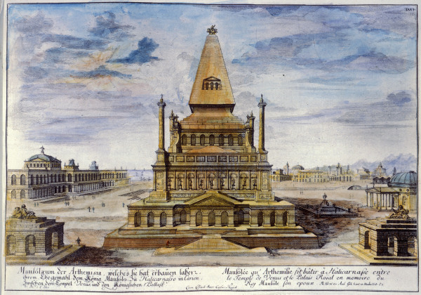 Halikarnassos, Mausoleum , Reconstr. from Johann Bernhard Fischer von Erlach