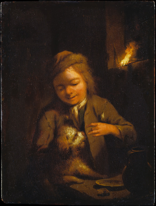 Ein Knabe neckt einen Hund bei Kienspanlicht from Johann Conrad Seekatz