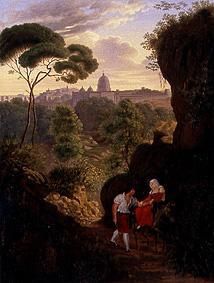 Wanderndes Paar auf dem Monte Mario mit Blick auf Rom und St. Peter from Johann Erdmann Hummel