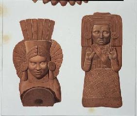Two terracotta figures of women from Palenque, plate from 'Ancient Monuments of Mexico', engraved by