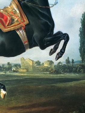 A black horse performing the Courbette (detail of 65652)