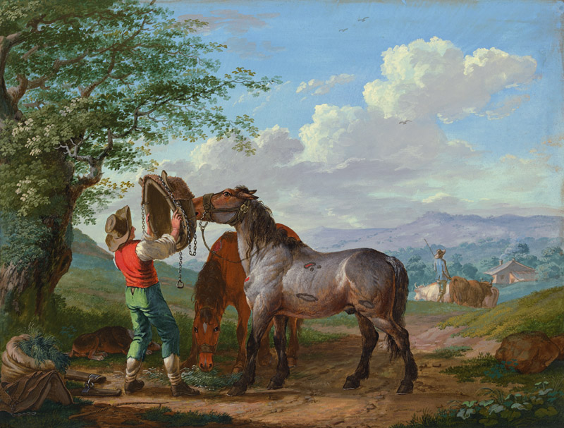 Zwei Pferde auf dem Felde unter einem Baum from Johann Georg Pforr