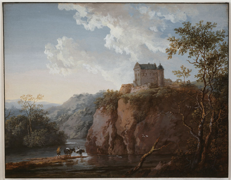 Burg auf einem Felsen über einem Flußtal from Johann Georg Wagner