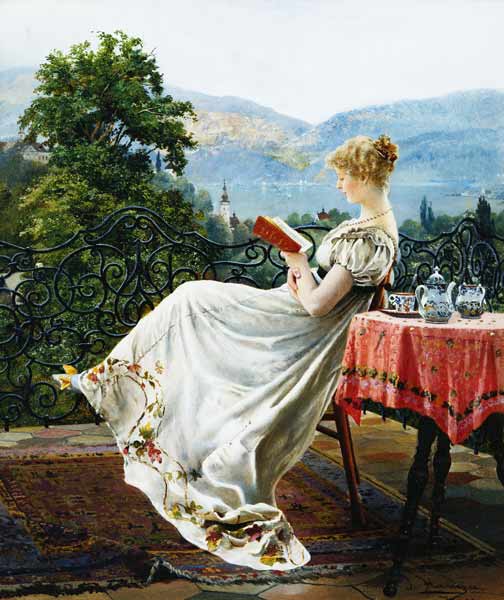 Lesende auf einer Terrasse. from Johann Hamza