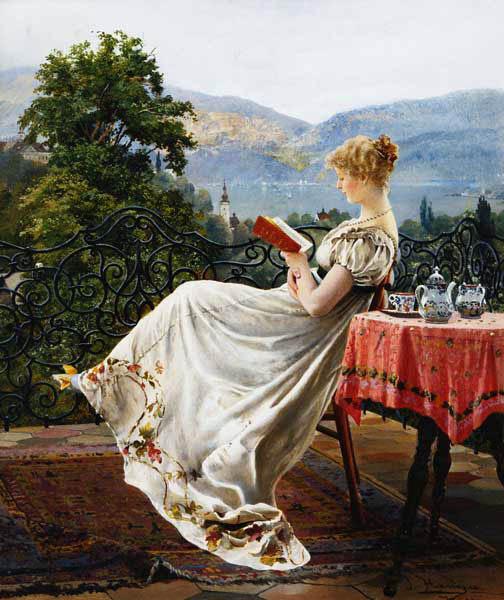 Lesende auf einer Terrasse