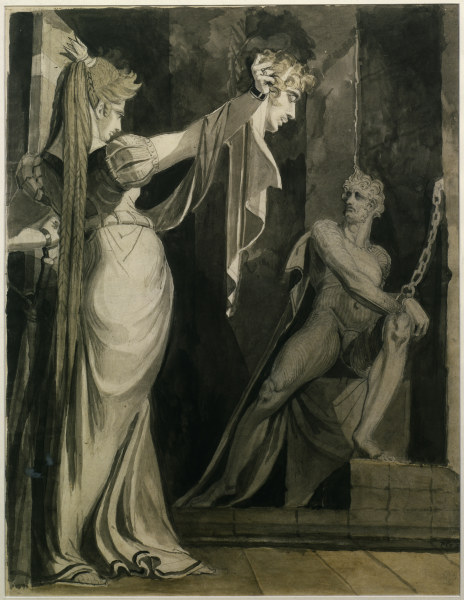 Kriemhild holds Gunthers Head from Johann Heinrich Füssli