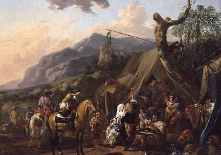 Military commander at a mountain encampment with merrymakers from Johann Heinrich Roos