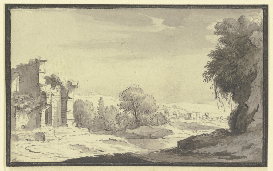 Landschaft mit einer Ruine links im Vordergrund from Johann Ludwig Aberli