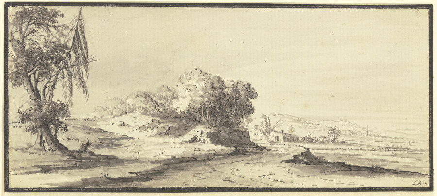 Weite, hügelige Landschaft mit einer Straße from Johann Ludwig Aberli