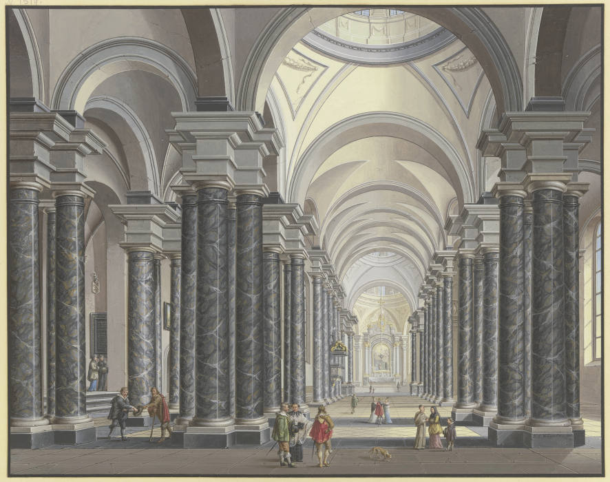 Blick in das Innere einer Barockkirche mit schwarzen Marmorsäulen und Staffagefiguren in der Tracht  from Johann Ludwig Ernst Morgenstern