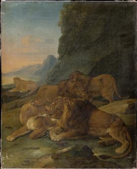 Landschaft mit Löwenfamilie