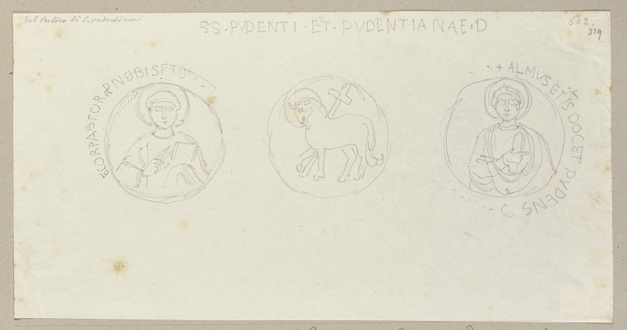 Die Medaillons im Relief über dem Portal von Santa Pudenziana from Johann Ramboux