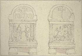 Die Schmalseiten der Graburne der Familie Pignatti in Ravenna
