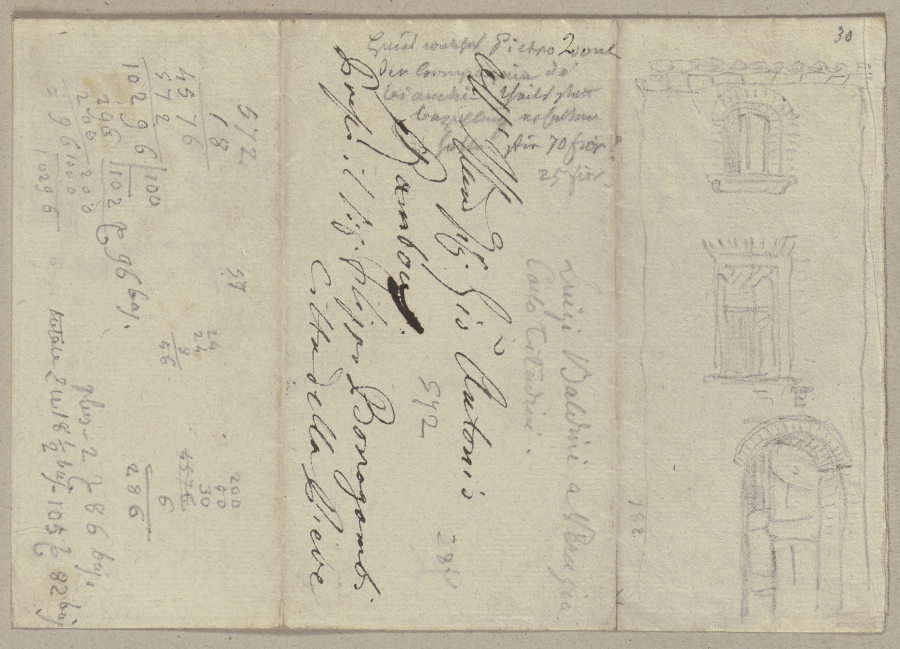 Die Skizze einer Hausfassade nebst verschiedener Notizen from Johann Ramboux