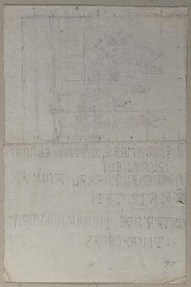 Eine schemenhafte Ansicht eines Gebäudes in Rom (?) sowie die Nachschrift einer Inschrift