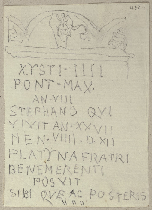 Inschrift des Grabsteins von Bartolomeo Platina (?) in Santa Maria Maggiore in Rom from Johann Ramboux