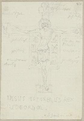 Kruzifix in Holz mit der Passion, welches auf dem Söller eines Nonnenklosters zu San Gimignano hängt