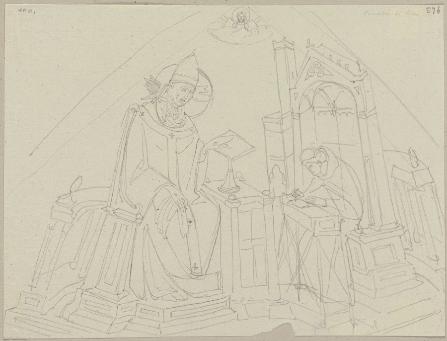 S. Gregorius mit seinem Schreiber an dem ersten Kreuzgewölbe gleich bei dem Eintritt in die obere Ki from Johann Ramboux