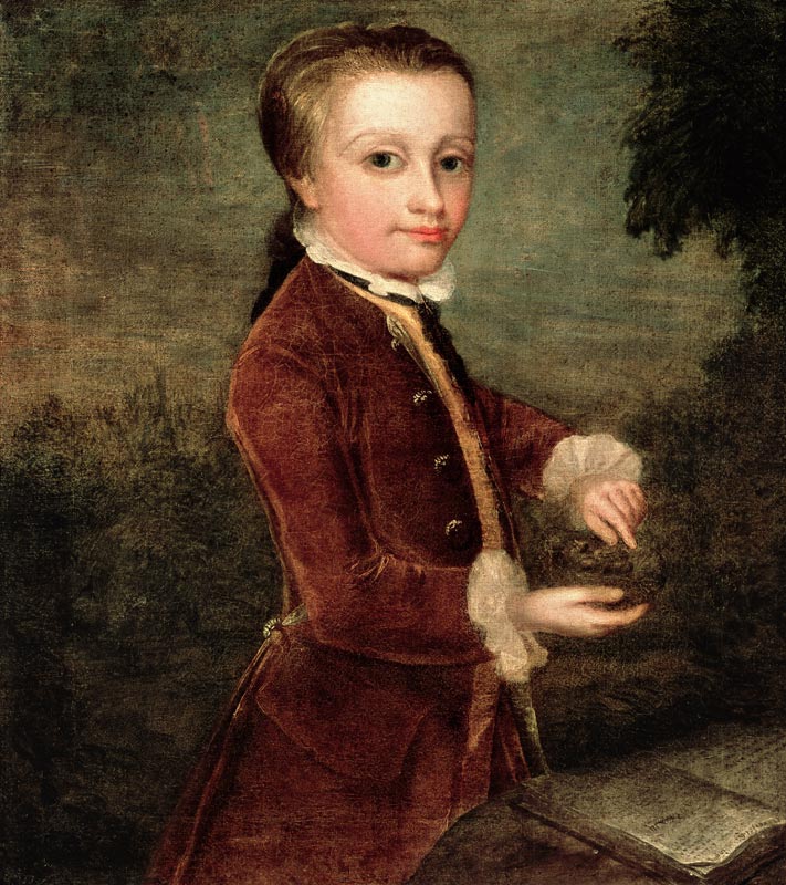 Portrait of Wolfgang Amadeus Mozart (1756-91) aged eight, holding a bird's nest from Johann Zoffany