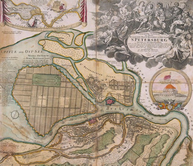 Map of Petersburg (Saint Petersburg master plan) from Johann Baptist Homann
