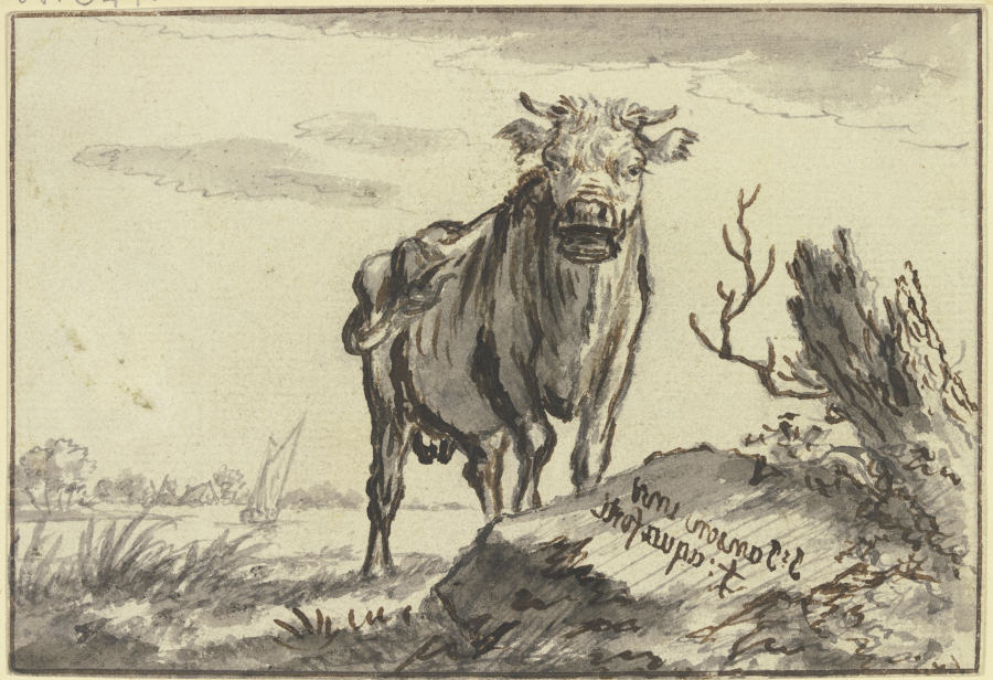 Ein Stier von vorne gesehen bei einem Baumstamm from Johannes Janson
