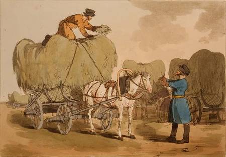 Hay Carts, plate 60 from Volume II of 'The Manners, Customs and Amusements of the Russians', etched from John Augustus Atkinson