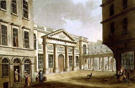 The Pump Room, from 'Bath Illustrated by a Series of Views', engraved by John Hill (1770-1850) pub. from John Claude Nattes