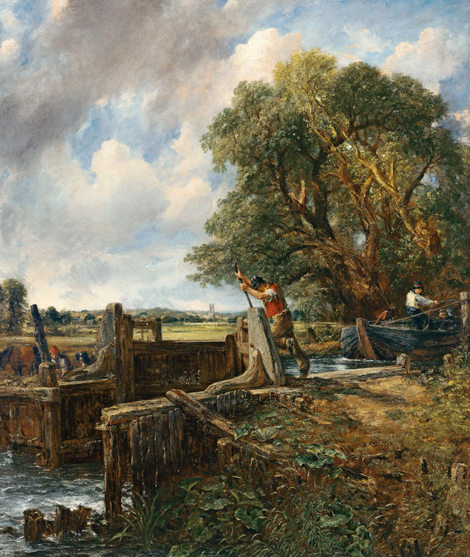 Barges passing a lock on the Stour from John Constable