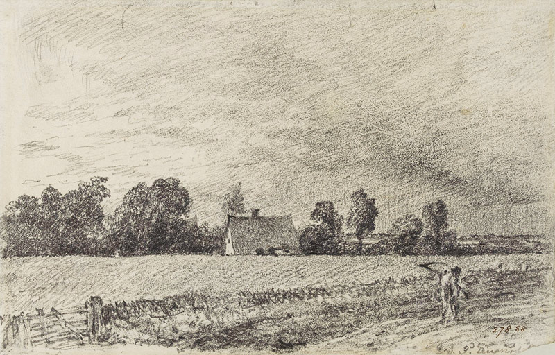 Cottages and road, East Bergholt, pencil from John Constable