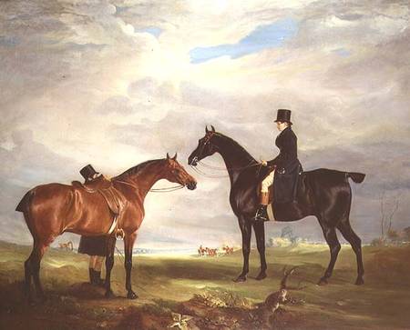 Frank Hall Standish on his Black Hunter with a Groom and a Second Horse from John E. Ferneley d.J.