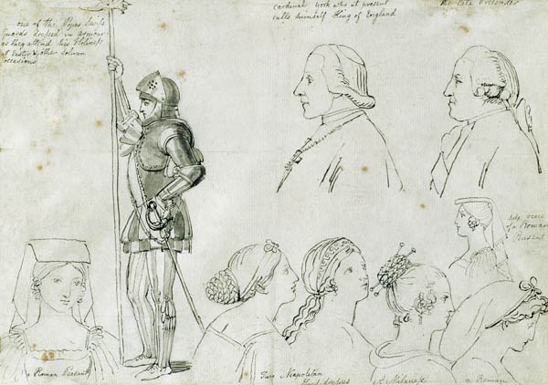 Character Sketches in Rome with Portraits of Prince Charles Edward Stuart (1720-88) and his brother from John Flaxman