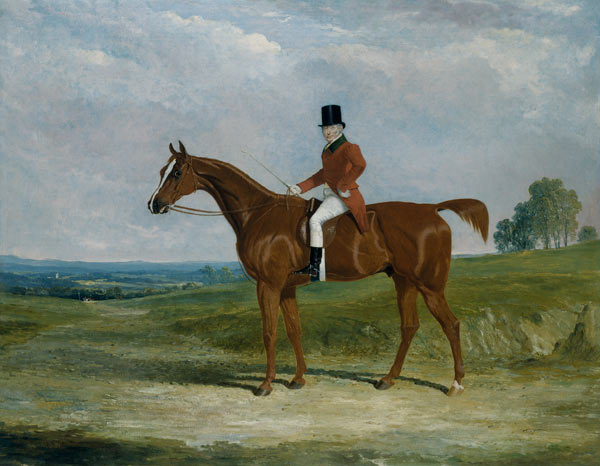Sir Hugh Hamilton Mortimer, Master of the Old Surrey Foxhounds, on a chestnut hunter in an extensive from John Frederick Herring d.Ä.