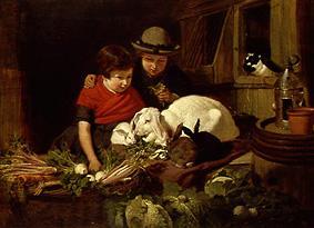 Kinder mit Kaninchen from John Frederick Herring d.Ä.
